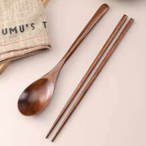 1 wooden tableware set of 1 wooden spoon & 1 Pair of chopsticks，Natural Wood Spoon & Chopstics,Environmentally friendly material 1