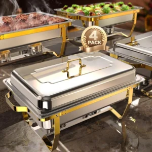 Chafing Dishes for Buffet 4 Pack, 8QT [Elegant Gold and Silver Colors] Stainless Steel Chafing Dish Buffet Set Sturdy 1